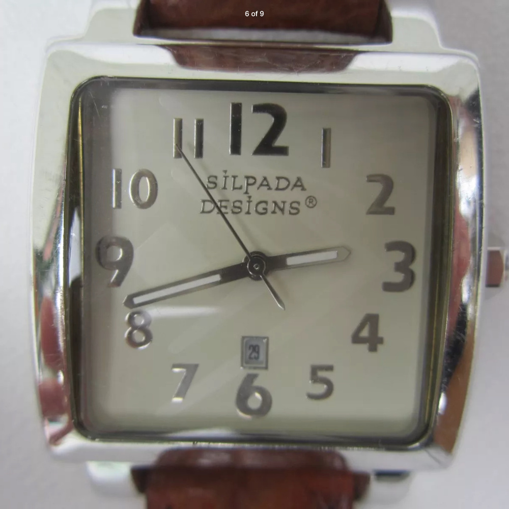 Vintage Silpada Silver Tone Watch Brown Strap